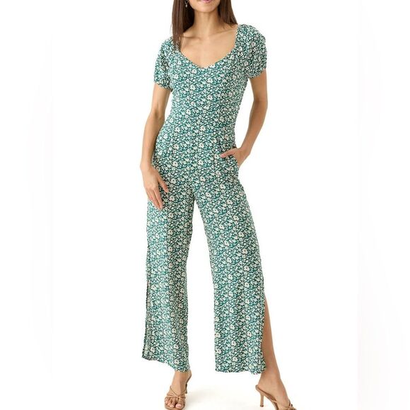 As U Wish Jumpsuit Green Floral Medium - Picture 9 of 12
